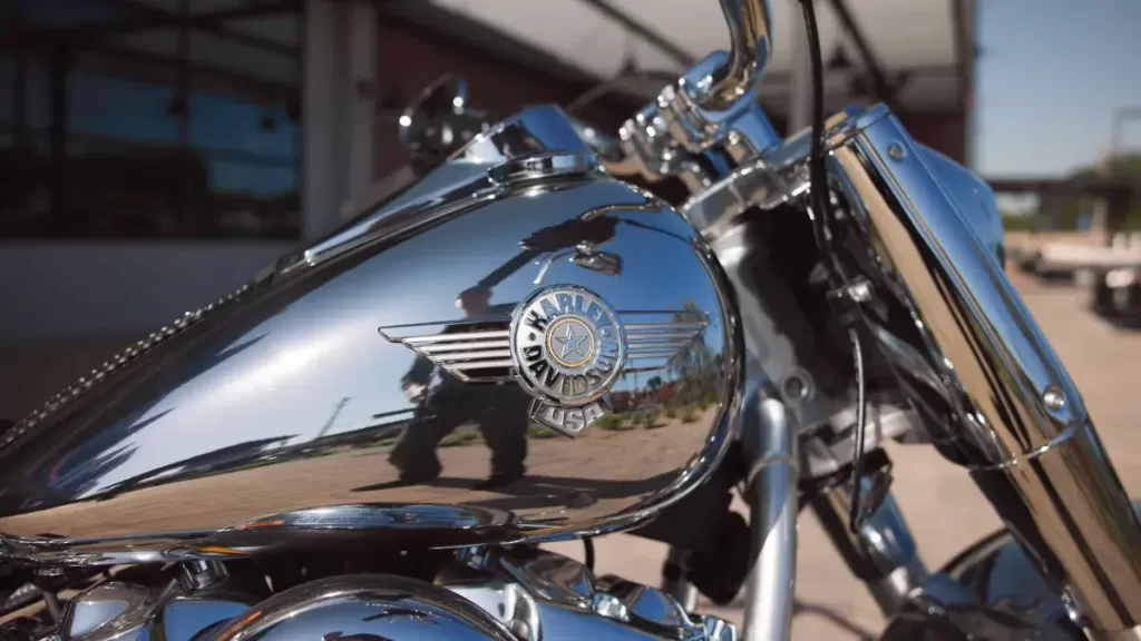Close-up of Milwaukee-Eight 114 V-Twin engine on Harley Fat Boy Gray Ghost