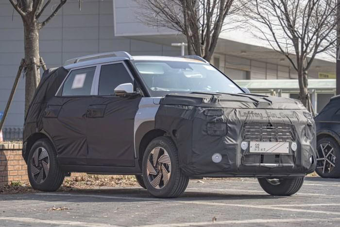Camouflaged 2025 Hyundai Venue spotted testing with Creta-inspired LED headlights and DRLs on Indian roads